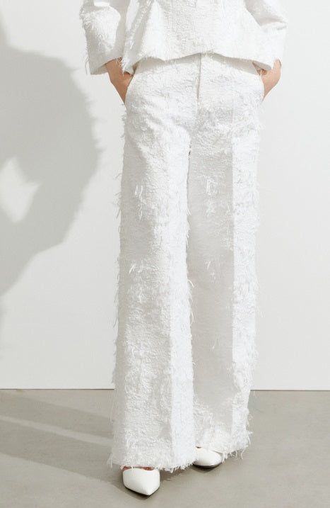 COMME MOI white jacquard wide-leg pants - AVERY.