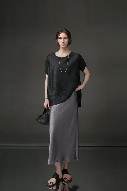PIAOIN Miyake style simple premium pleated design T-shirt  -CECILLIA