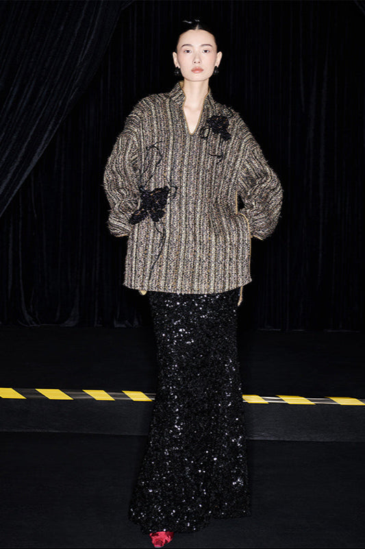 M essential Mackay designer Chanson  Wrought Iron Orchid Feather Beaded Top - growth.