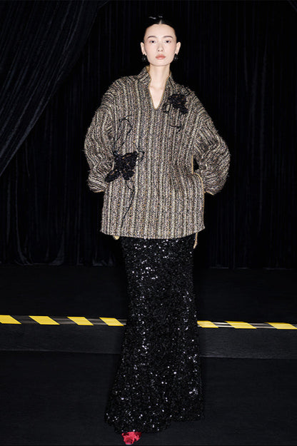 M essential Mackay designer Chanson  Wrought Iron Orchid Feather Beaded Top - growth.