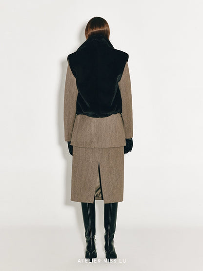AtelierMissLu Fall/Winter Sheep wool high-waisted straight skirt - ANGEL.