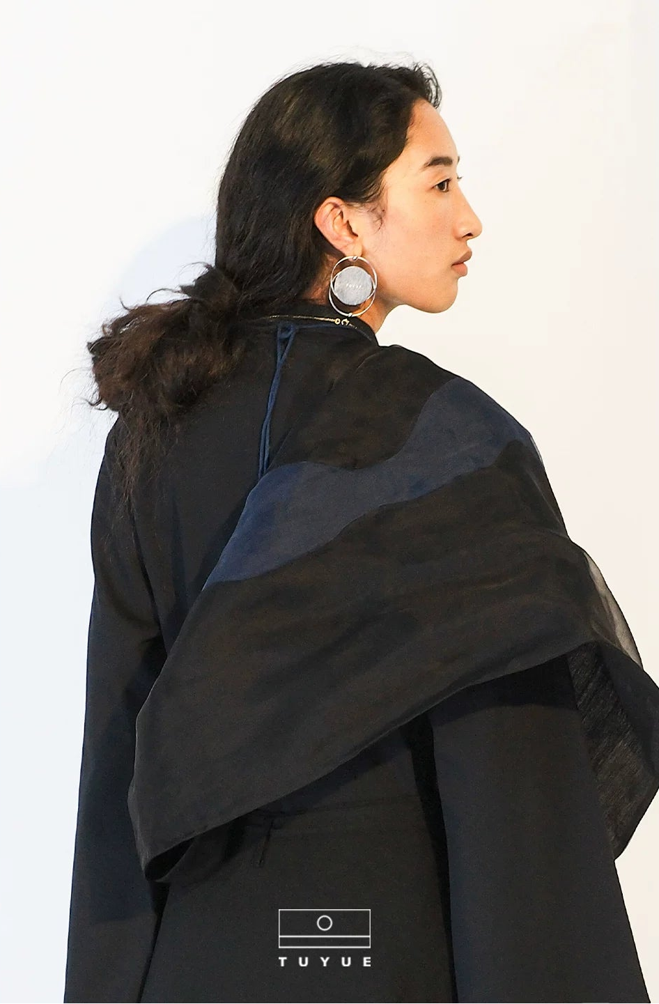 TUYUE Black Linen × Mulberry Silk Irregular Skirt- HARPER