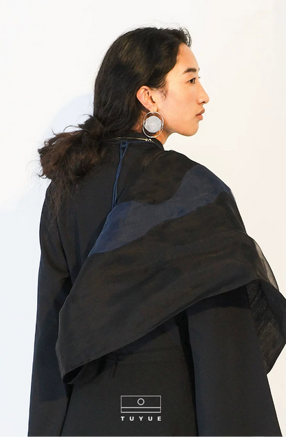 TUYUE Black Linen × Mulberry Silk Irregular Skirt- HARPER
