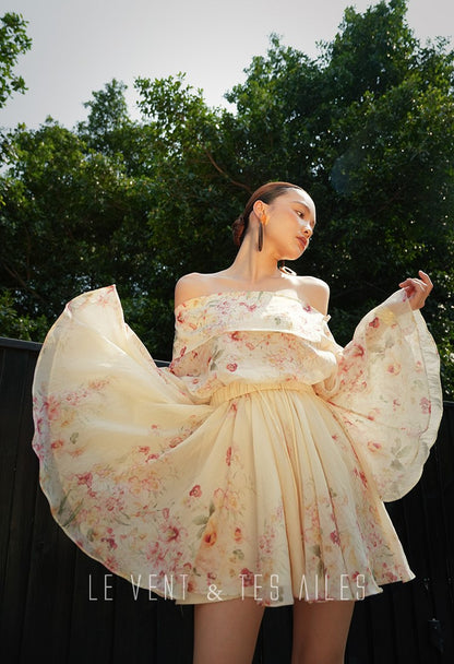LE VENT&TES AILES Floral-print off shoulder top Skirt trousers set-RINA.