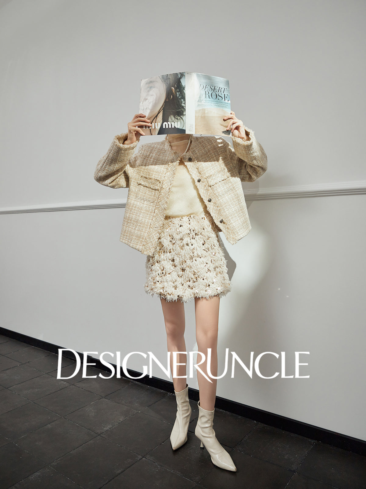 DGU "Shallow Yin" apricot jacket high-end small fragrance temperament design top - Noa.