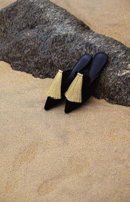 B-FEI Pointed Toe Flat Mules Gold Slippers-LEE.