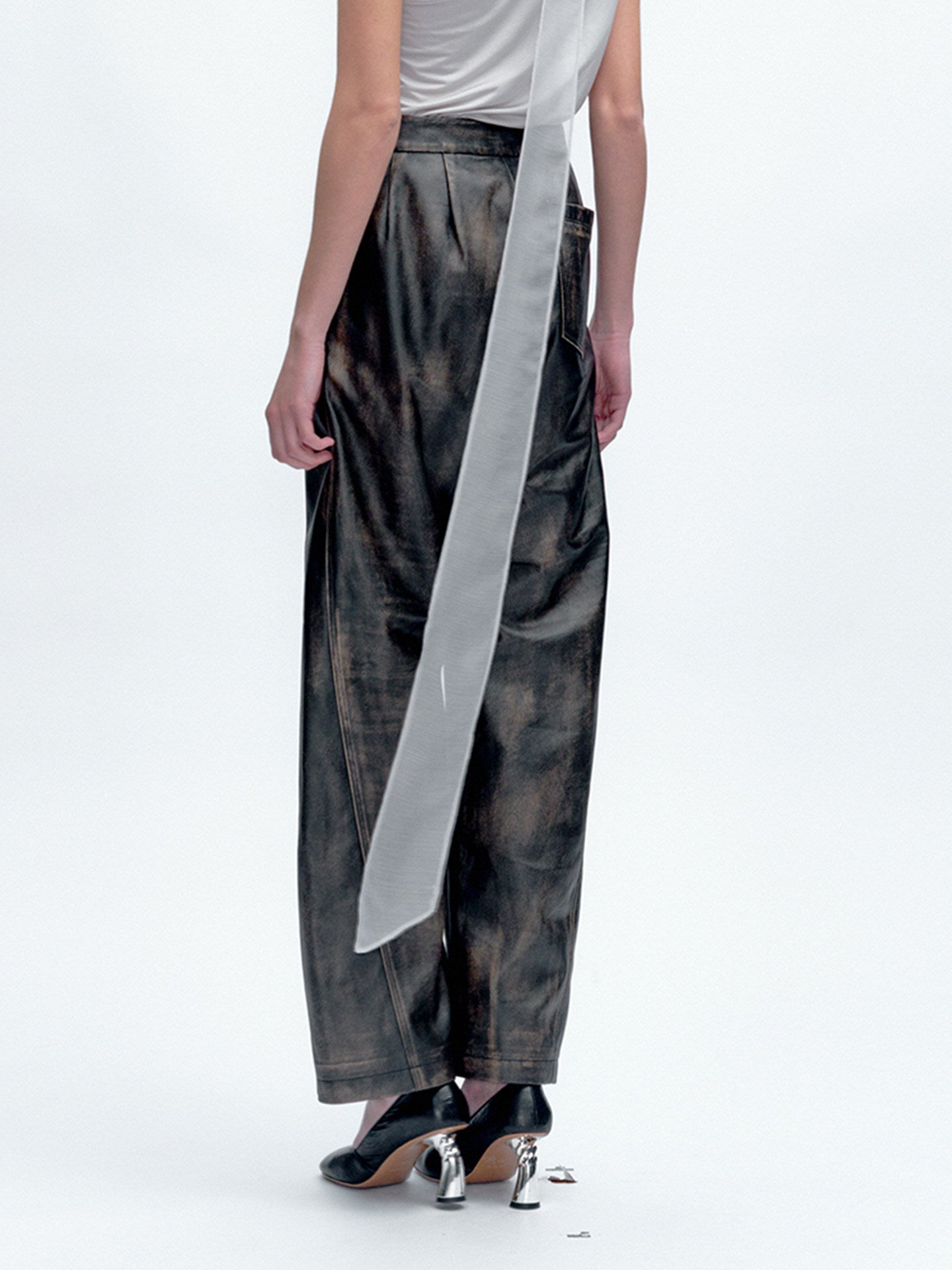 JACQUES WEI Dark Vintage Distressed Brown Leather Pants - LYDIA