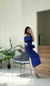 DOLLY High End Off Shoulder Peplum Tube Top Slim Fit Wedding Guest Dress-HANS