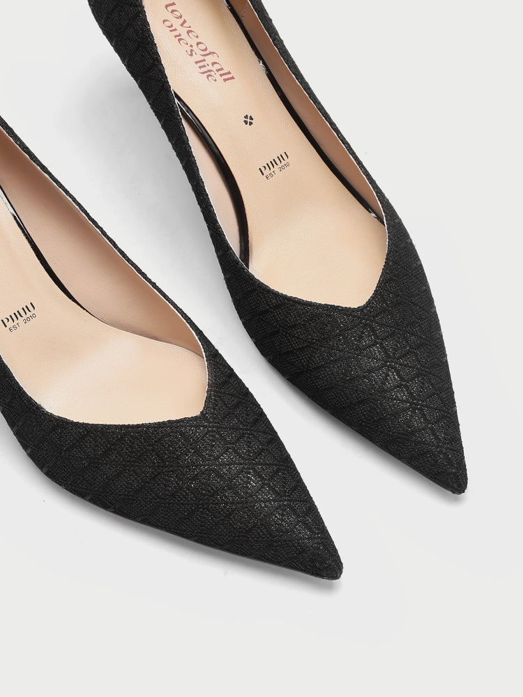 PJJUU black shallow pointed toe high heels - PILE.