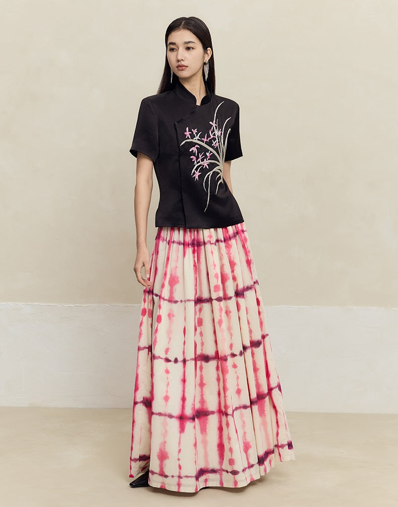 HECO 100% Cotton pink High Waist Swing Skirt Women - grace.