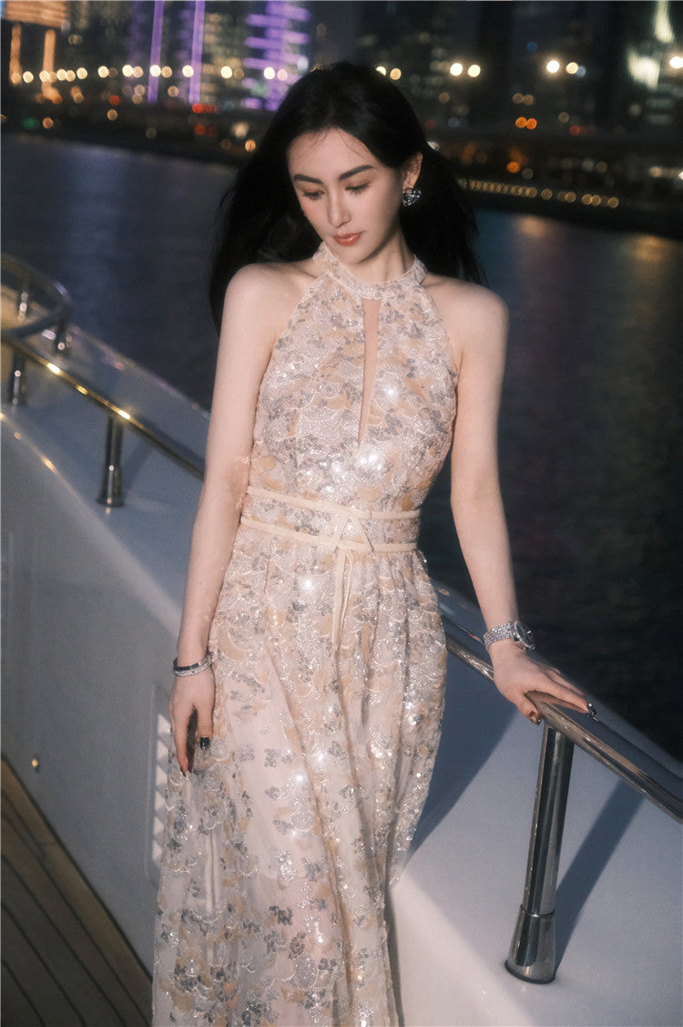 Wardrobes by Chen Gold  Couture with Floral Embroidery Sequin Banquet Dress-Onome