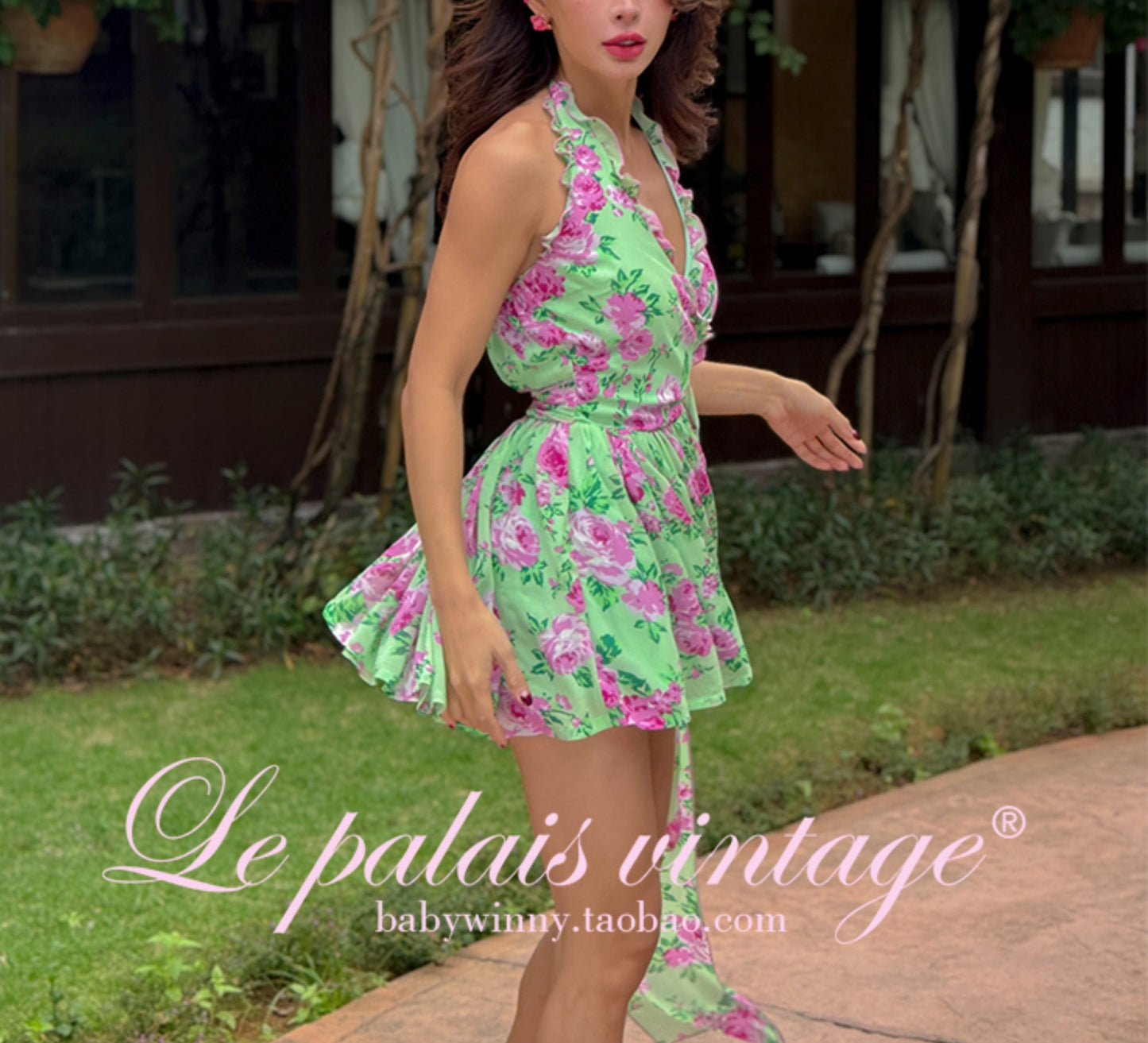 Le Palais Vintage is a silk wrap halter neck dress-GEE