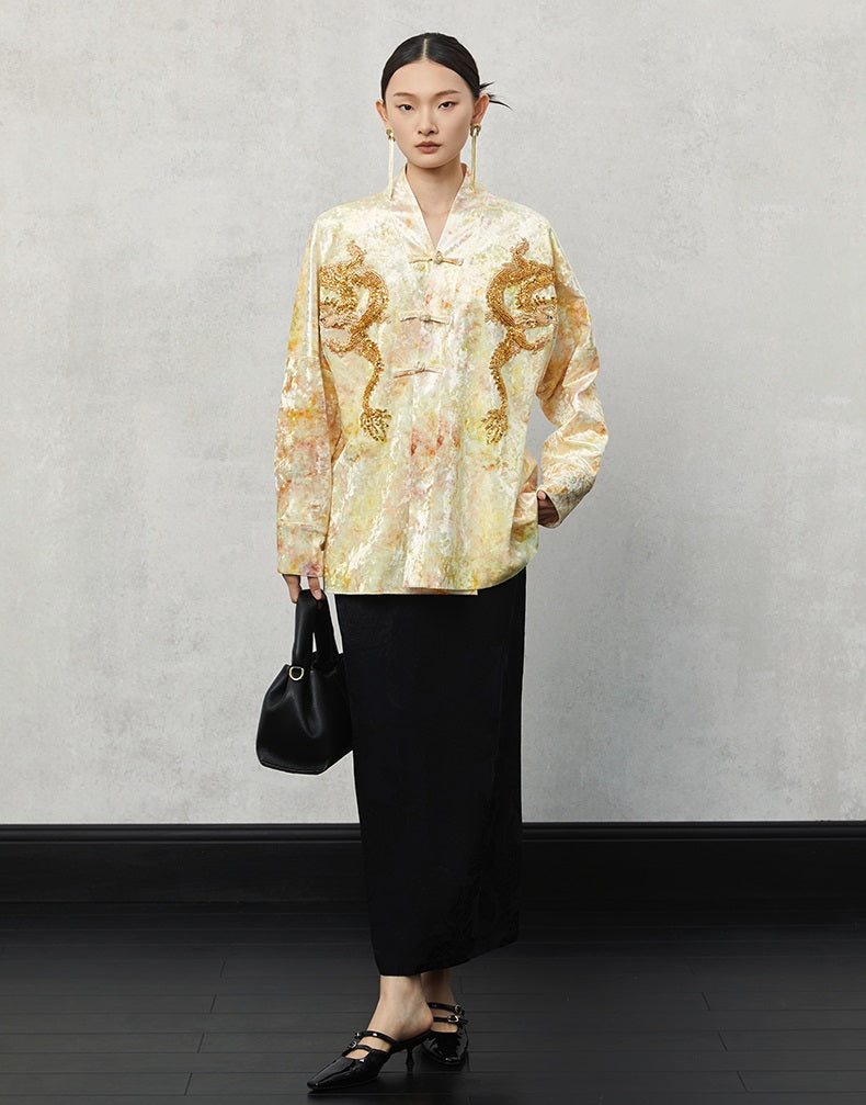 HECO 100% polyester retro heavy industry tie-dye velvet jacket women - saun.