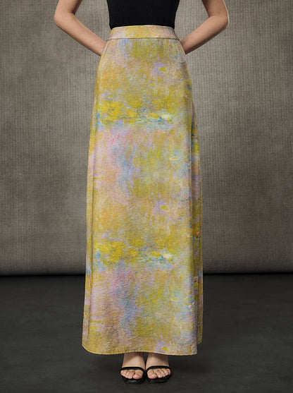 HECO Oil Painting Print High Waist Slim Skirt- SHIELD.