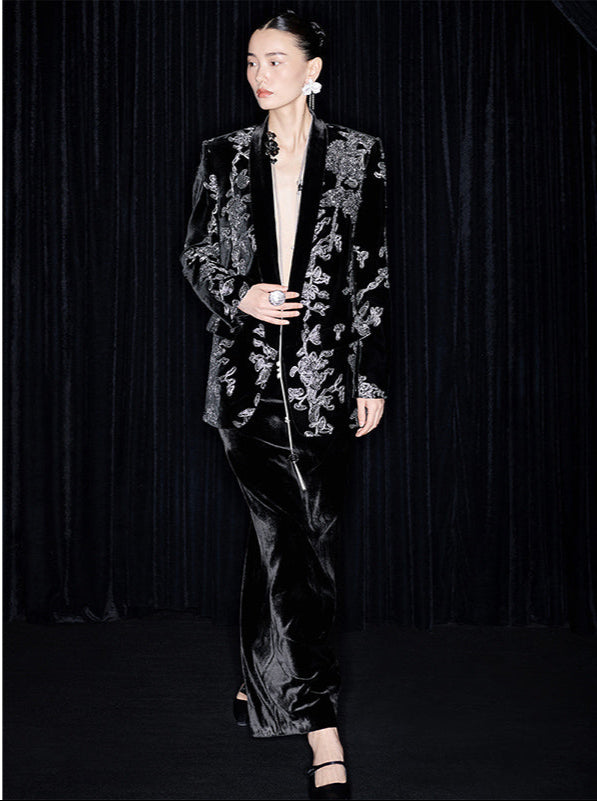 M essential Mackay designer iron orchid embroidered suit - Selima