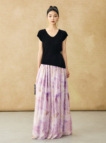 HECO Chinese elastic waist tie-dye printed skirt - BLESS.