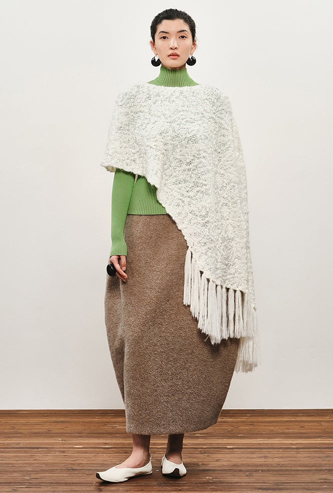 ZHUCHONGYUN crew neck edelweiss fringed knit cover-up shawl jacket-BROCADE.