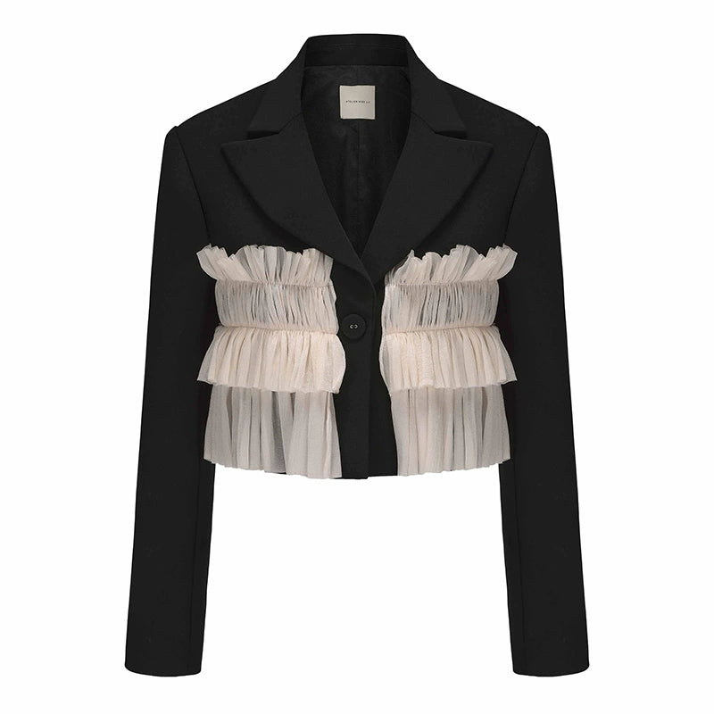 ATELIER MISS LU  multi-layered soft tulle patchwork short coat - PETER.