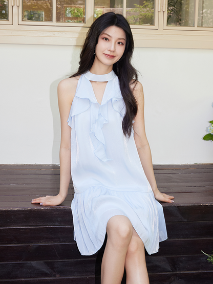 YES BY YESIR | Ye Qians Streamer Yarn Ruffled Halterneck Dress -LYANNA.