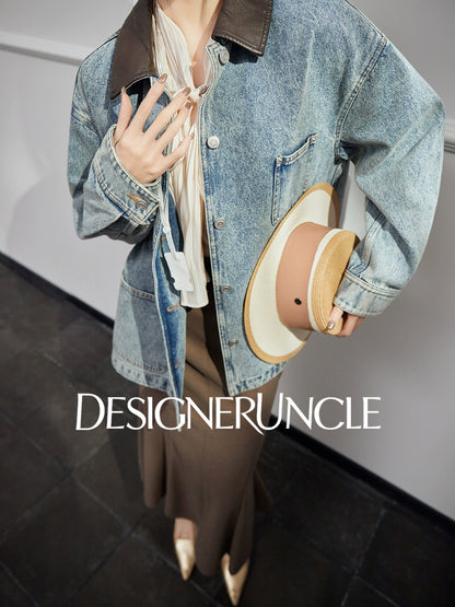 DGU|Denim Blue Retro Lapel Workwear Short Light Luxury Niche Top Jacket - Robert.