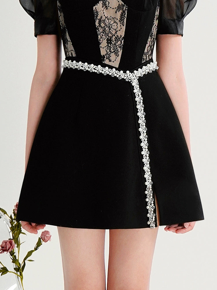 CHECOCRE Black Stubble Vintage Temperament Light Familiar Style Dress - JUSTIN