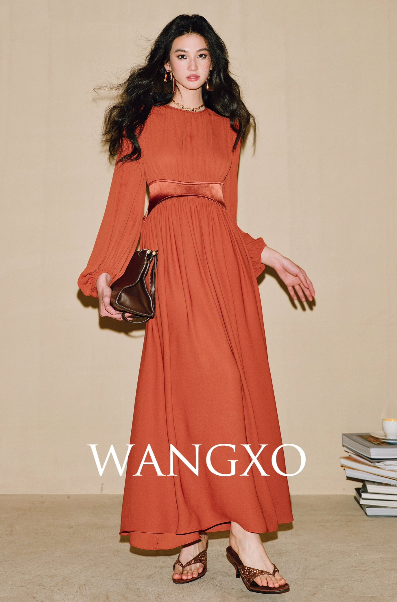 WANGXO | Double-Sided Messy Linen Hand-Spliced Satin Waist Hem Dress - NÍLA.