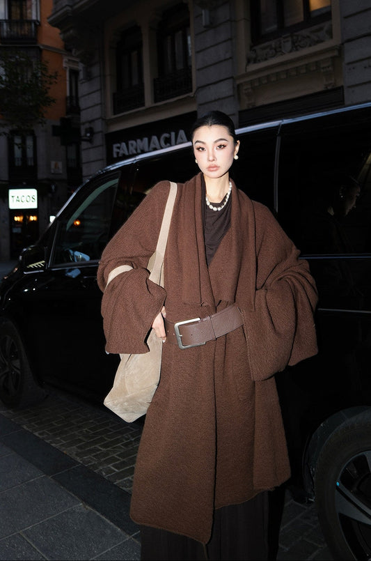 MEI SANGUAN Brown loose lazy wool knitted sweater - FLUER