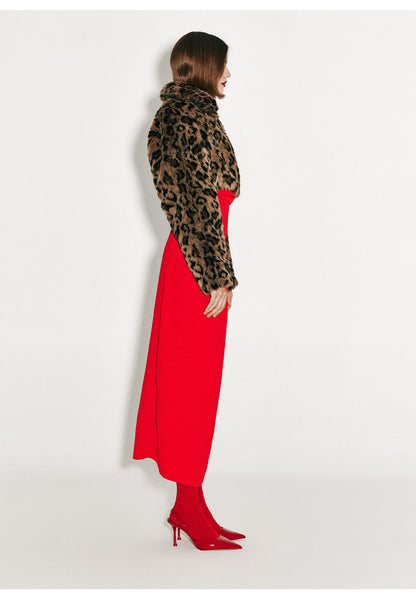 ATELIER MISS LU faux fur zip-up leopard print short coat - AURORA