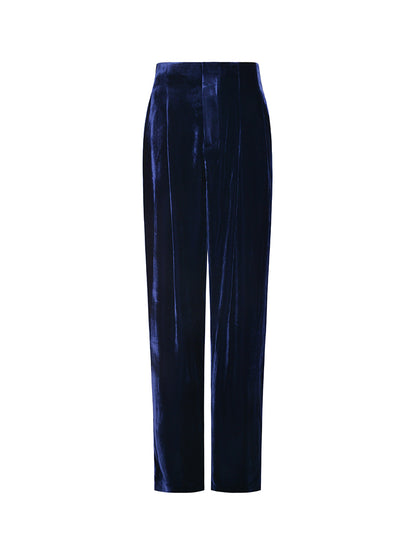 M essential Mackay designer White Lace atelier layered lace inlay top blue velvet pant- olay.