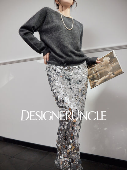 DGU "Goose Return" gray crew neck sweater loose and versatile slimming top - ALVADA.