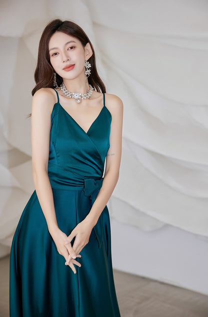 DOLLY Elegant French Style Satin V-Neck Sleeveless Backless Banquet Dress-XENA