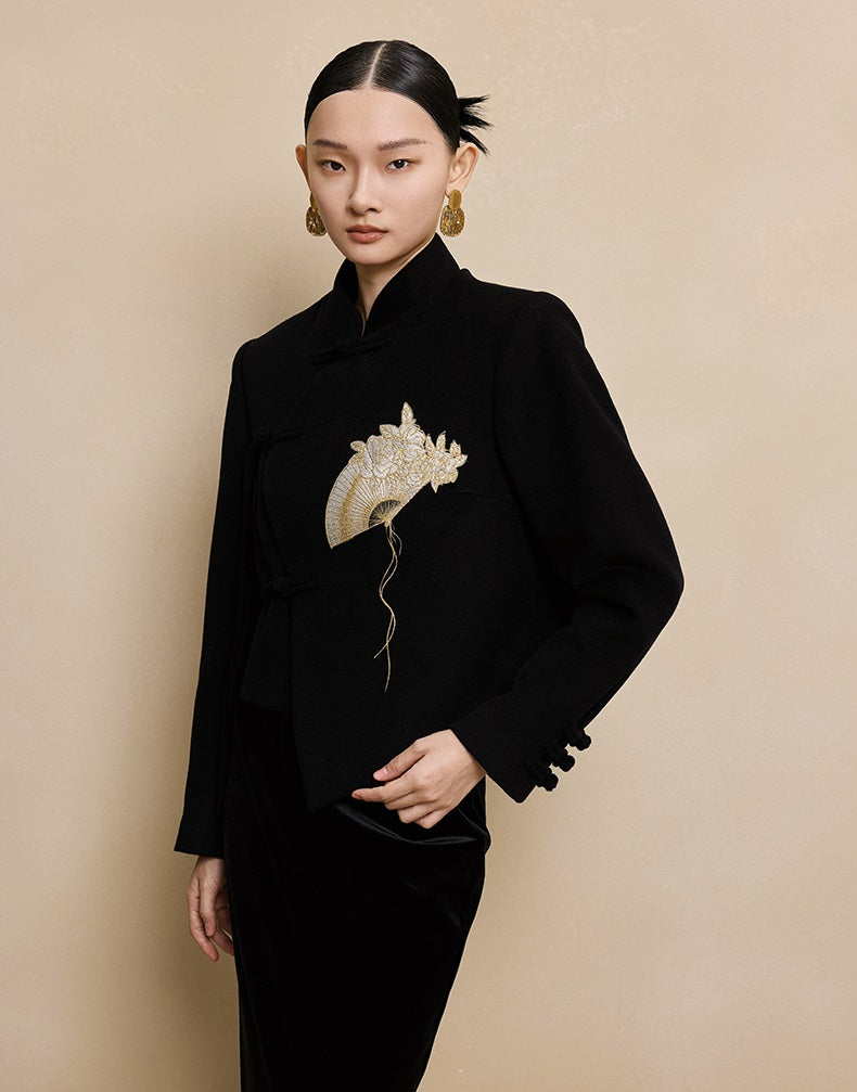 HECO Camellia Embroidered Tweed Short Jacket - crow.