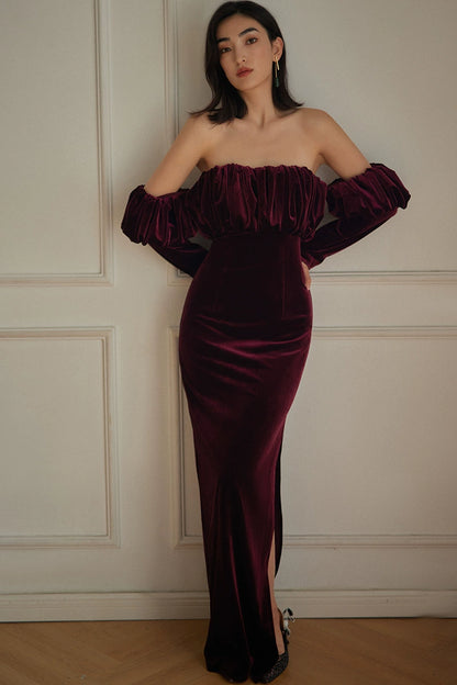 GOUDIN velvet long-sleeved evening light luxury dress-TORA.