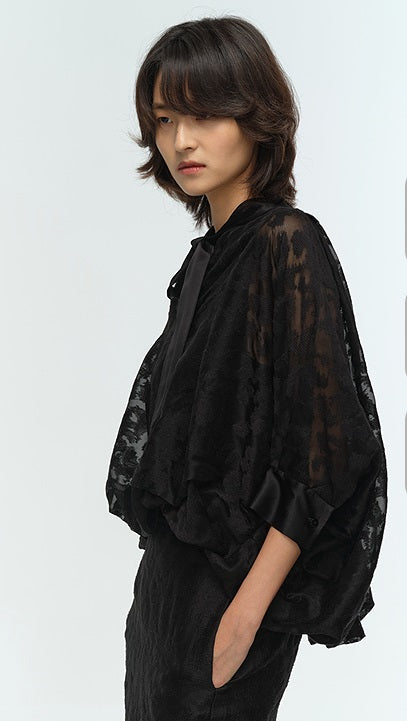 COMME MOI women's V-neck silk embroidered blouse top - TAMAR.