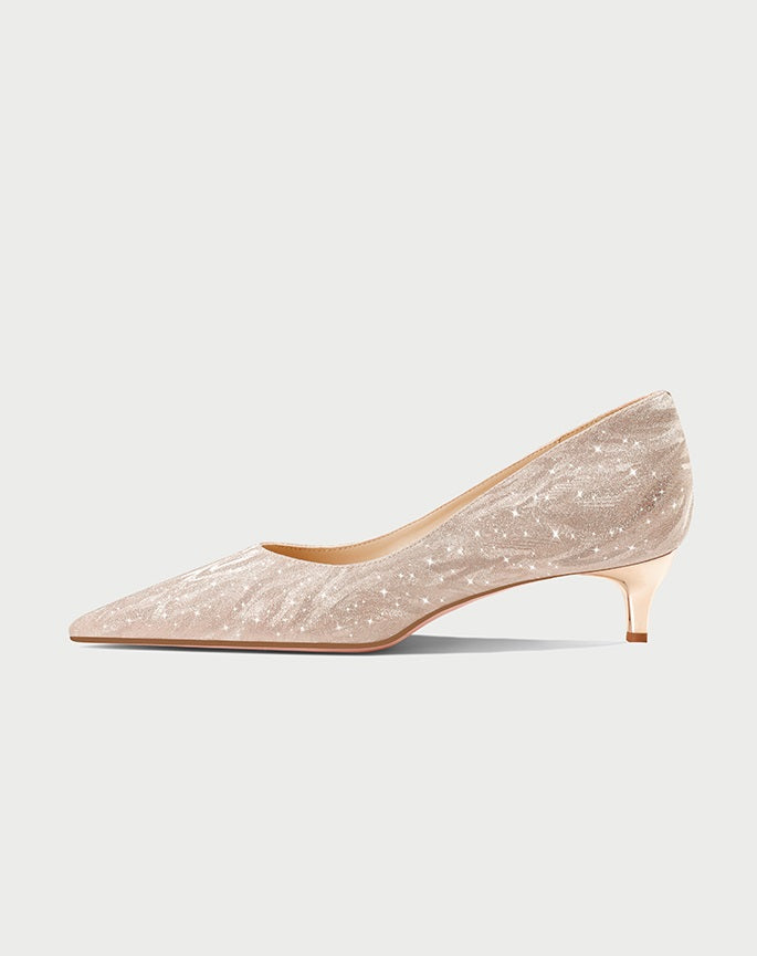 Pjjuu  gold silver stiletto kitten heel Bride Wedding pumps - EVA