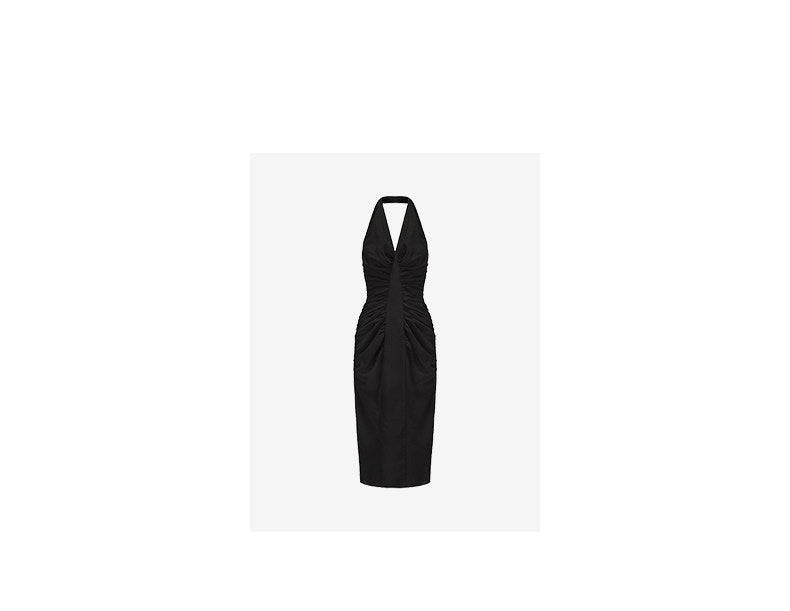 ATELIER MISS LU Fall/Winter ruffled design halterneck backless slim Red dress - STELLA