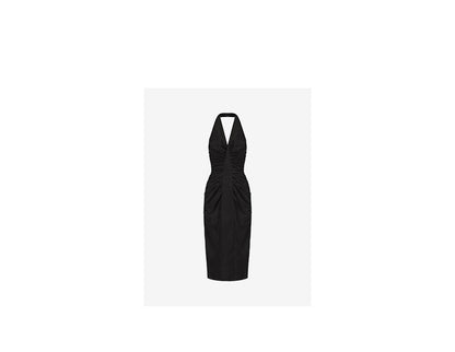 ATELIER MISS LU Fall/Winter ruffled design halterneck backless slim Red dress - STELLA