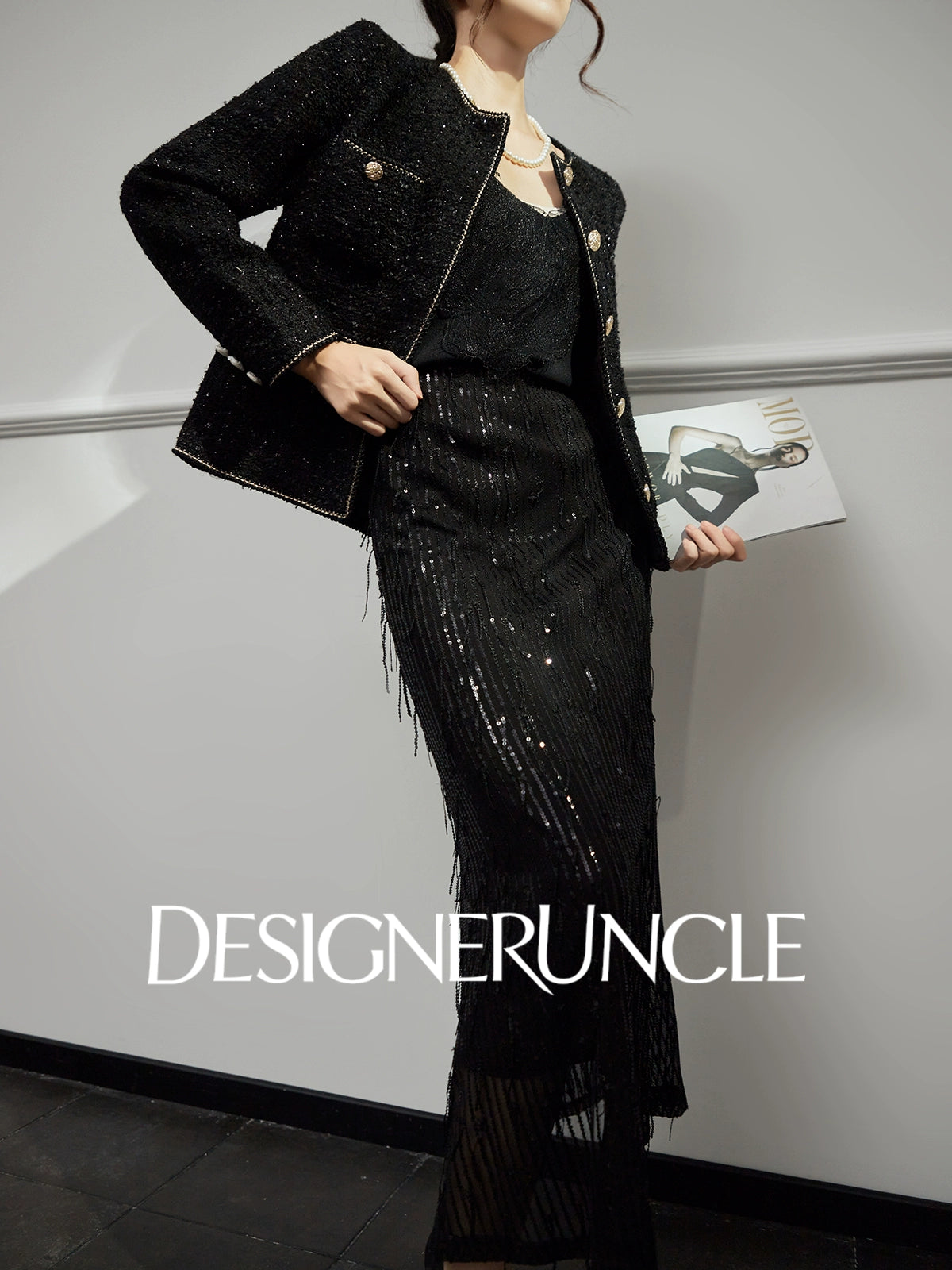 DGU "Gilded" black jacket small fragrance celebrity temperament commuter versatile top - Bobby.