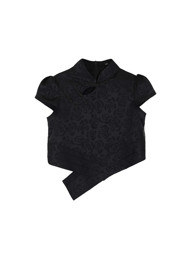 HECO Chinese acetate stand-up collar hollow buckle T-shirt - QUES.