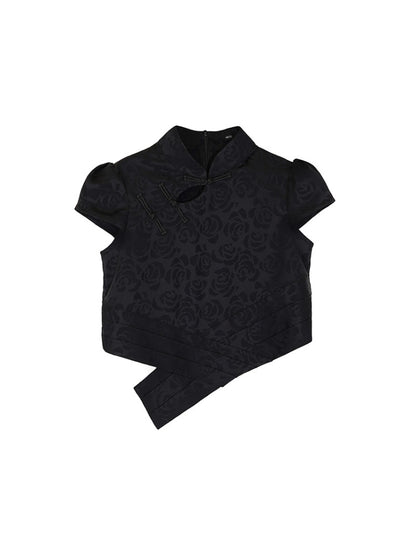 HECO Chinese acetate stand-up collar hollow buckle T-shirt - QUES.