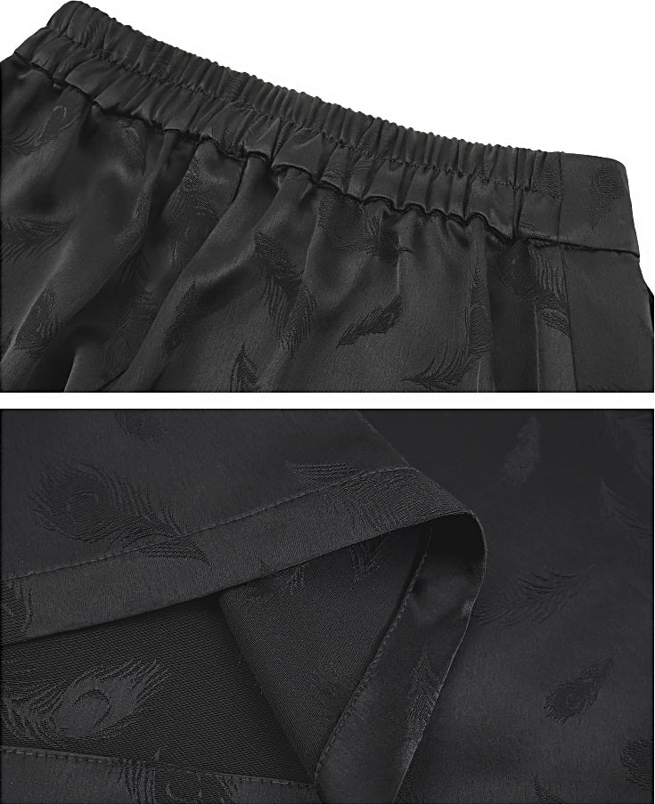 HECO Feather Jacquard Wide-leg Slacks Drape High-waisted Women - PRUDE