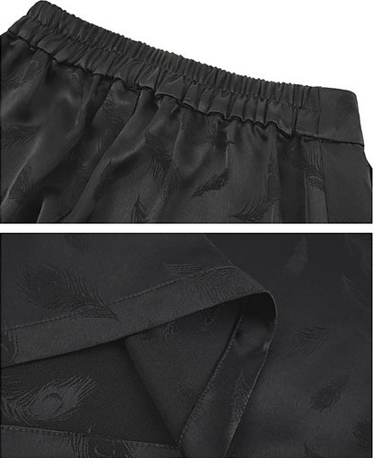 HECO Feather Jacquard Wide-leg Slacks Drape High-waisted Women - PRUDE