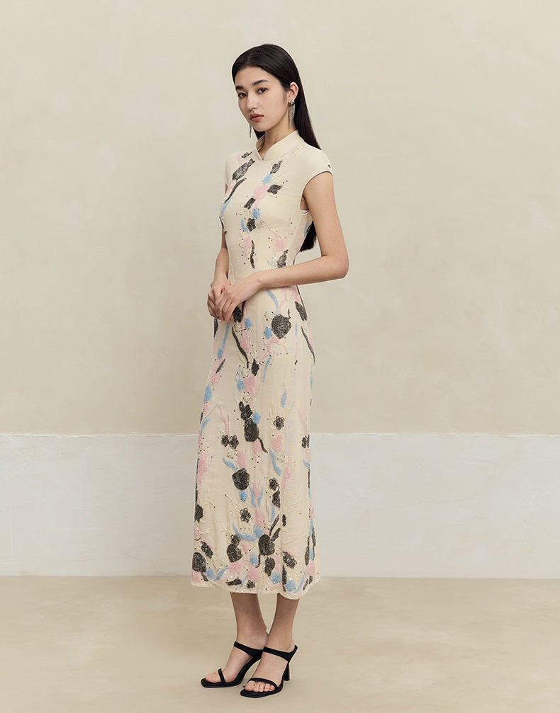 HECO Rose Bead Embroidery Slim Cheongsam Dress Women - STAGE.