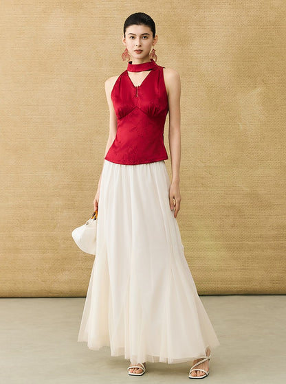 HECO Chinese Acetate V-Neck Waist Small Vest Top - ZEPH.