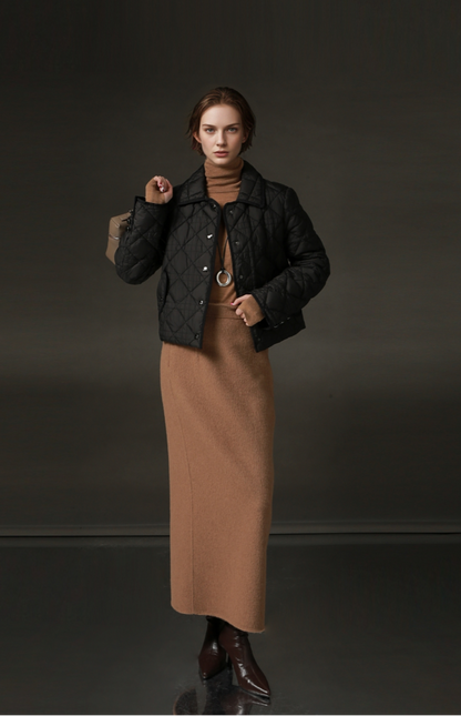 PIAOIN small rhombic short down jacket women's elegant warm winter style-SEAN