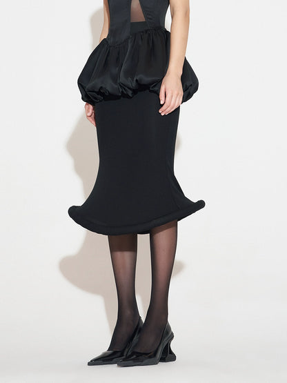 ANNAKIKI niche acetate mid-rise flying saucer fishtail mid-length skirt-KANI