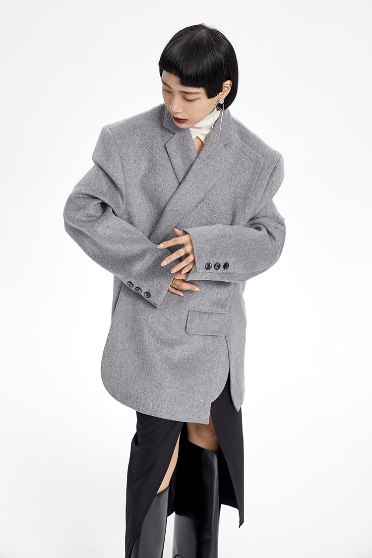 TINY IN misplaced silhouette wool women's midi grey coat -YAMO