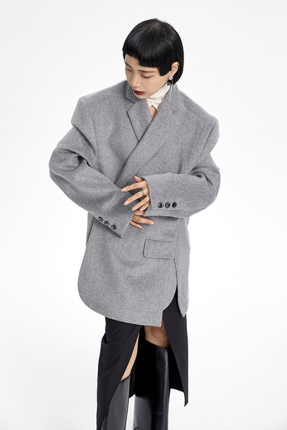 TINY IN misplaced silhouette wool women's midi grey coat -YAMO