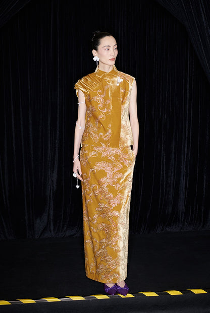 M essential Marquette designer Juyi velvet drape structure slim side vest - STREAM.