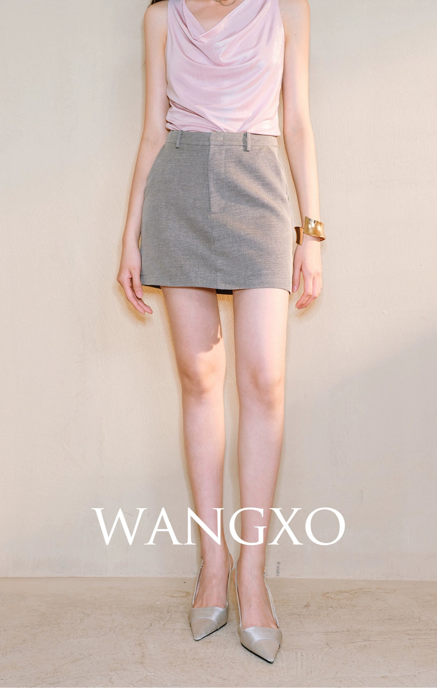 WANGXO Linen Luster Set Light-Luxury Collarless Suit & Micro A-Skirt Old Money Style- LYRAH